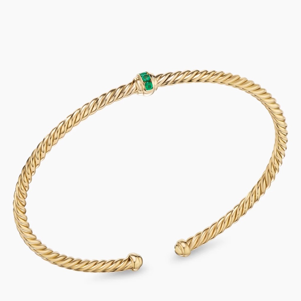 Classic Cablespira® Station Bracelet 18K Yellow Gold with Pavé Emeralds, 3mm